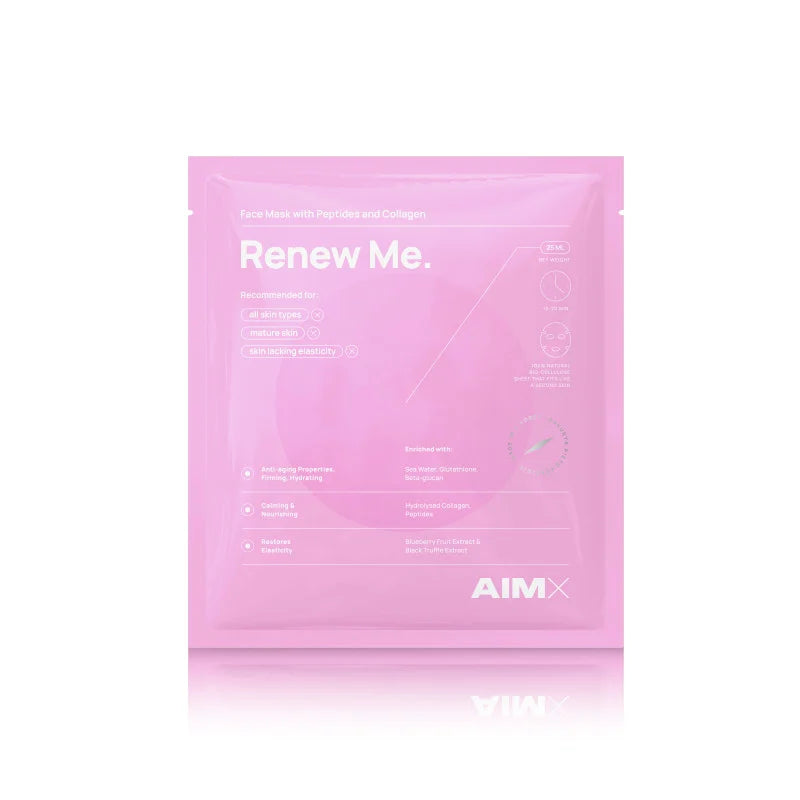 Greito poveikio „Anti-aging“ lakštinė veido kaukė su peptidais ir kolagenu AIMX „Renew Me“, 1vnt