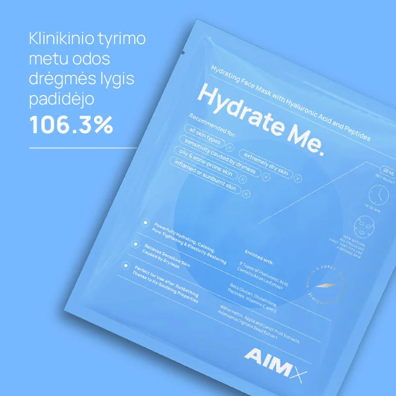 Greito poveikio giliai drėkinanti lakštinė veido kaukė su peptidais AIMX „Hydrate Me“, 5vnt
