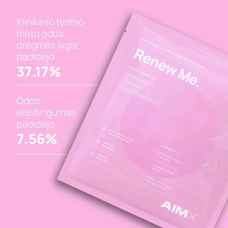 Greito poveikio „Anti-aging“ lakštinė veido kaukė su peptidais ir kolagenu AIMX „Renew Me“, 1vnt