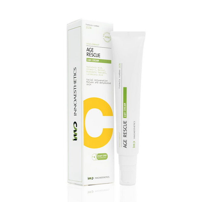 INNO-DERMA® AGE RESCUE C INNOAESTHETICS  24H CREAM priešraukšlinis, atjauninamasis kremas veidui, 50g