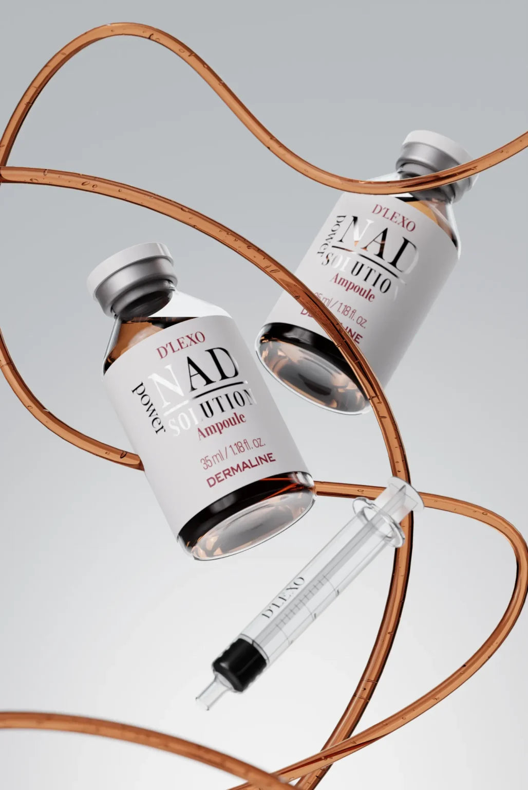 DERMALINE D’LEXO NAD Power Solution Ampoule Energizuojanti, skaistinanti ampulė su NAD, niacinamidu, 6 pažangiu peptidų kompleksu ir 7 hialuronų formų kompleksu, 35ml