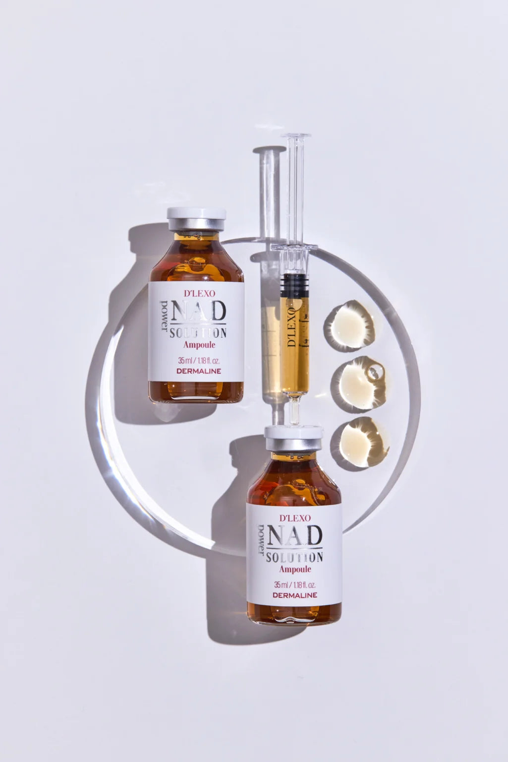 DERMALINE D’LEXO NAD Power Solution Ampoule Energizuojanti, skaistinanti ampulė su NAD, niacinamidu, 6 pažangiu peptidų kompleksu ir 7 hialuronų formų kompleksu, 35ml