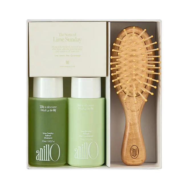 AnillO Lime Sunday Refresh Hair & Brush Set – plaukų priežiūros rinkinys su šepečiu