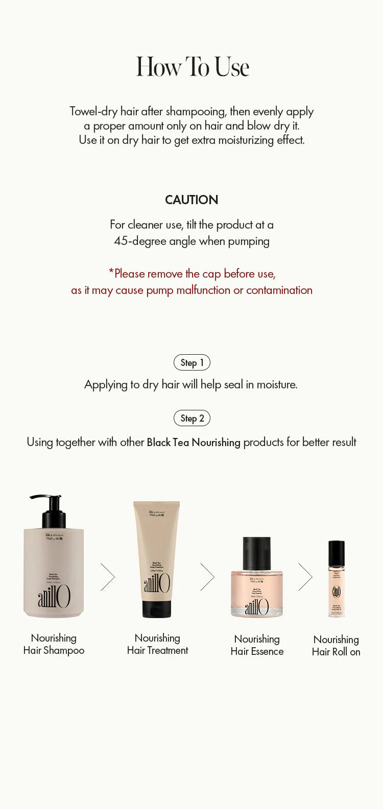 AnillO Black Tea Nourishing Hair Essence – maitinamoji plaukų esencija, 50ml