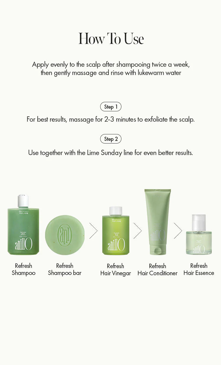 AnillO Lime Sunday Refresh Hair Vinegar – gaivinantis plaukų actas (skalavimo priemonė), 200ml