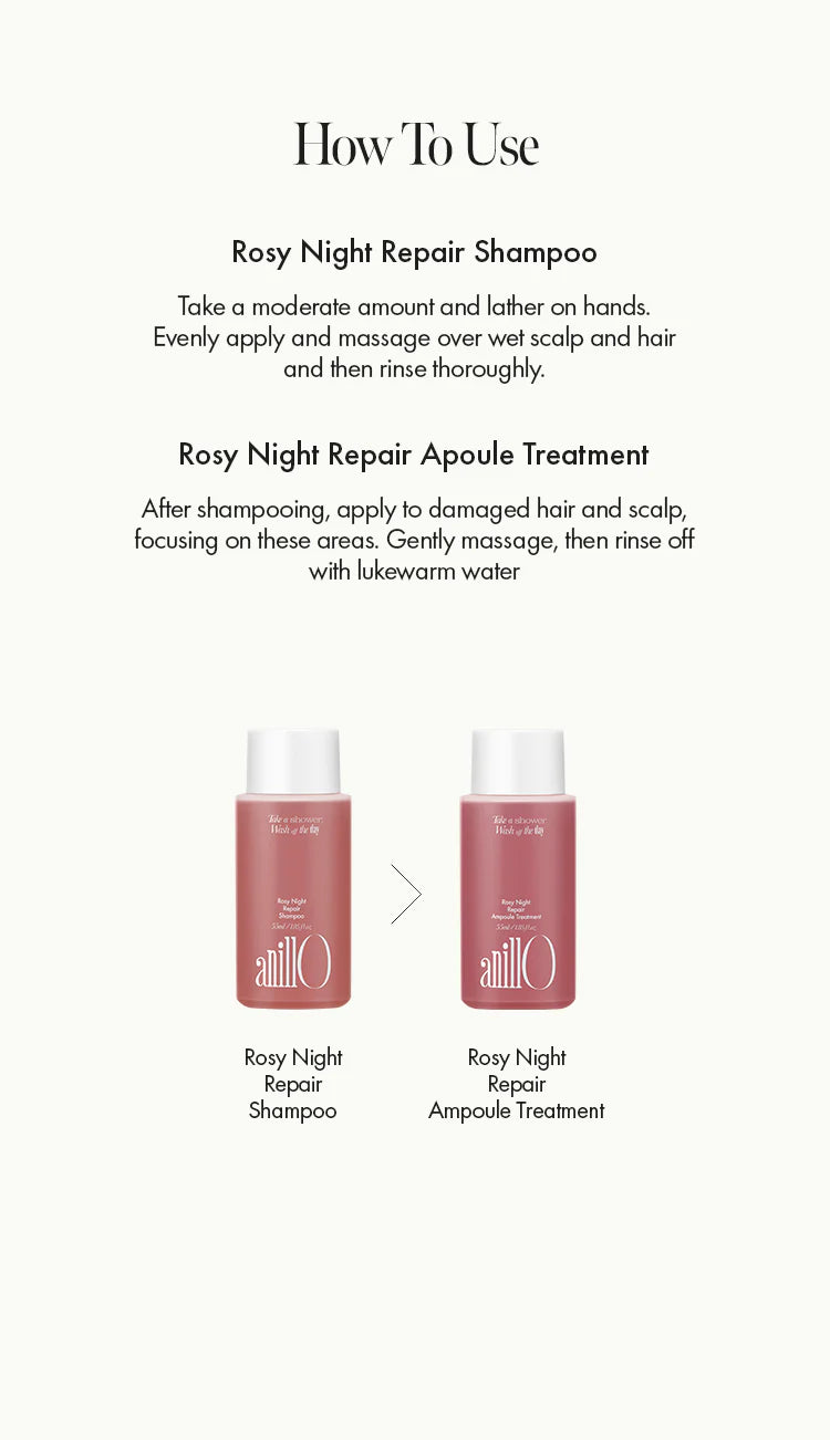 AnillO Rosy Night Repair Hair & Brush Set – plaukų priežiūros rinkinys su šepečiu