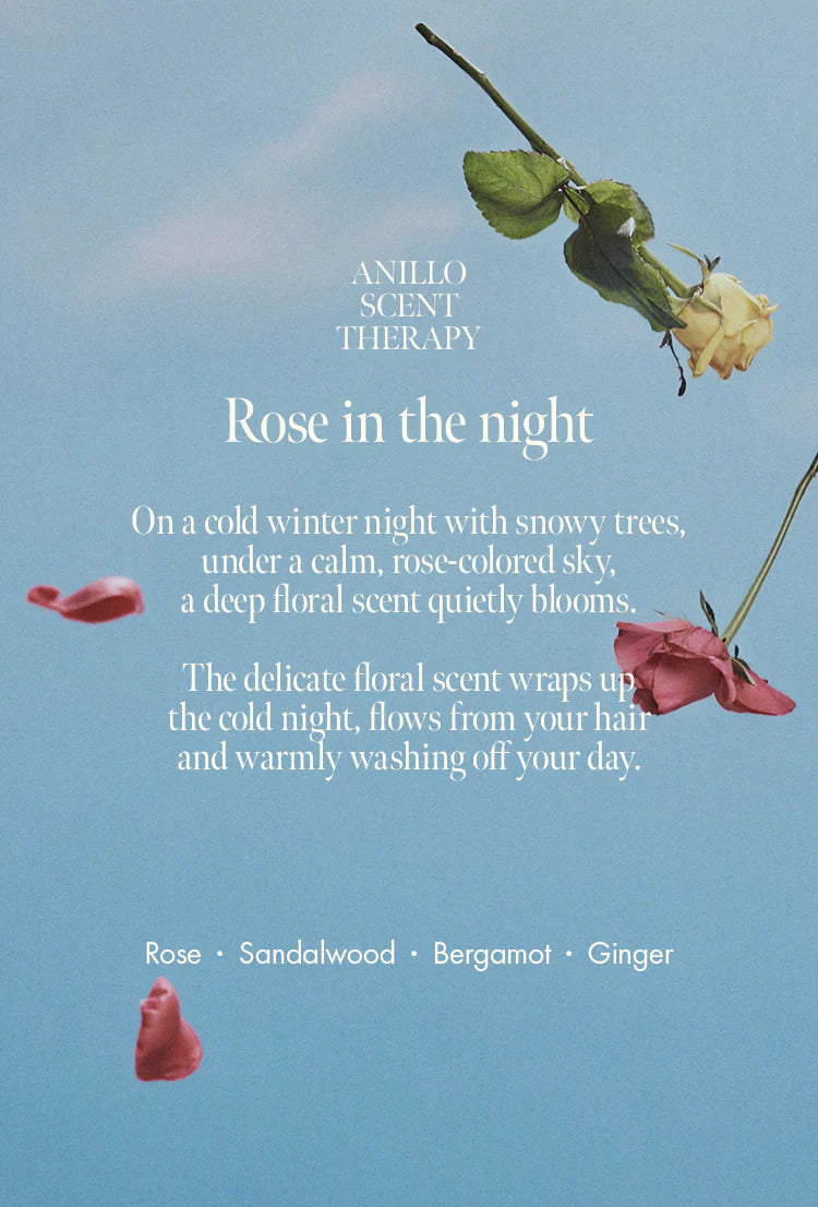 AnillO Rosy Night & Shower Time Travel Shower Kit – kelioninis kūno ir plaukų priežiūros rinkinys