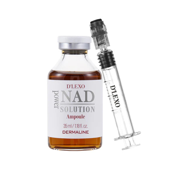 DERMALINE D’LEXO NAD Power Solution Ampoule Energizuojanti, skaistinanti ampulė su NAD, niacinamidu, 6 pažangiu peptidų kompleksu ir 7 hialuronų formų kompleksu, 35ml