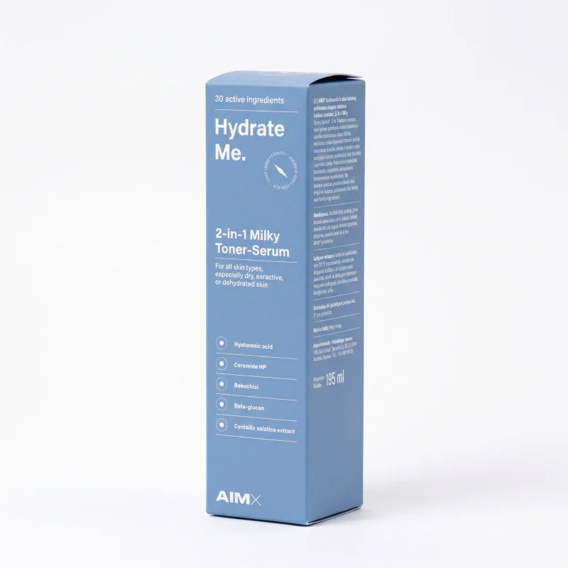 AIMX „2-in-1 Milky Toner-Serum“ Drėkinantis ir odos balansą palaikantis dvigubo poveikio tonikas-serumas, 195ml