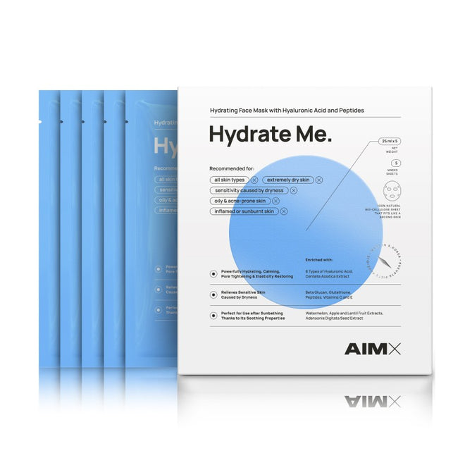 Greito poveikio giliai drėkinanti lakštinė veido kaukė su peptidais AIMX „Hydrate Me“, 5vnt