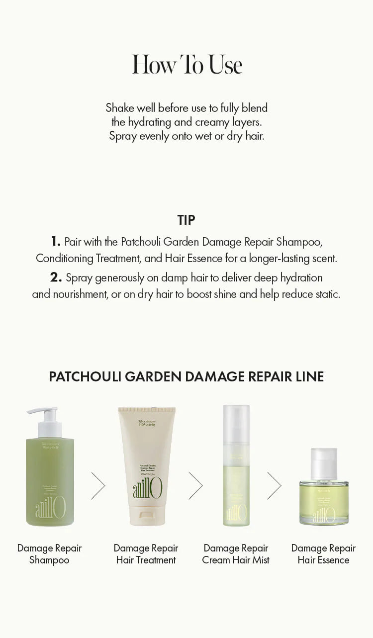 AnillO Patchouli Garden Damage Repair – atkuriamasis plaukų kremas–purškiklis, 70ml
