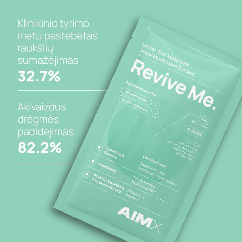 Drėkinanti ir gaivinanti lakštinė paakių kaukė su hialuronu AIMX „Revive Me“